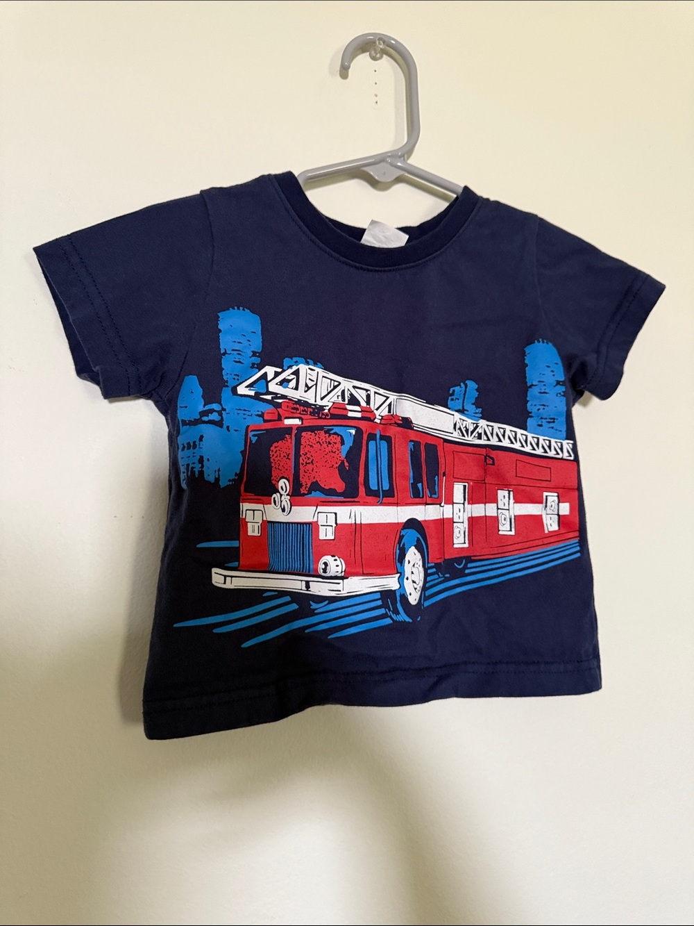Toddler Navy Tee with Red Fire Truck Graphic